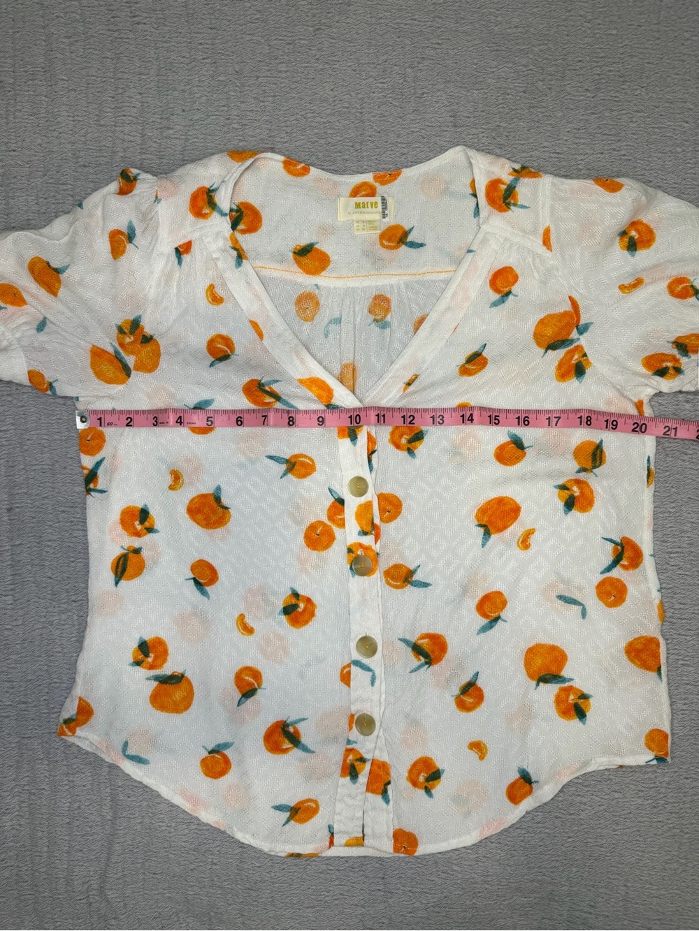 Maeve Anthropologie White Button-Front Top with Orange Fruit Print Size 2 - Picture 12 of 13